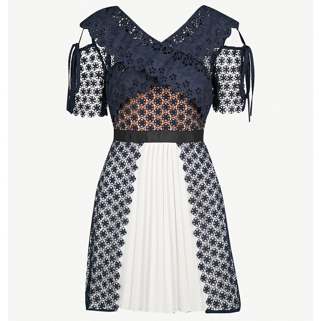 Self-Portrait Cross Front Floral Lace Mini Dress